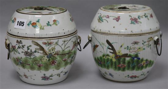 A pair of Chinese Republic period barrels and covers height 17cm